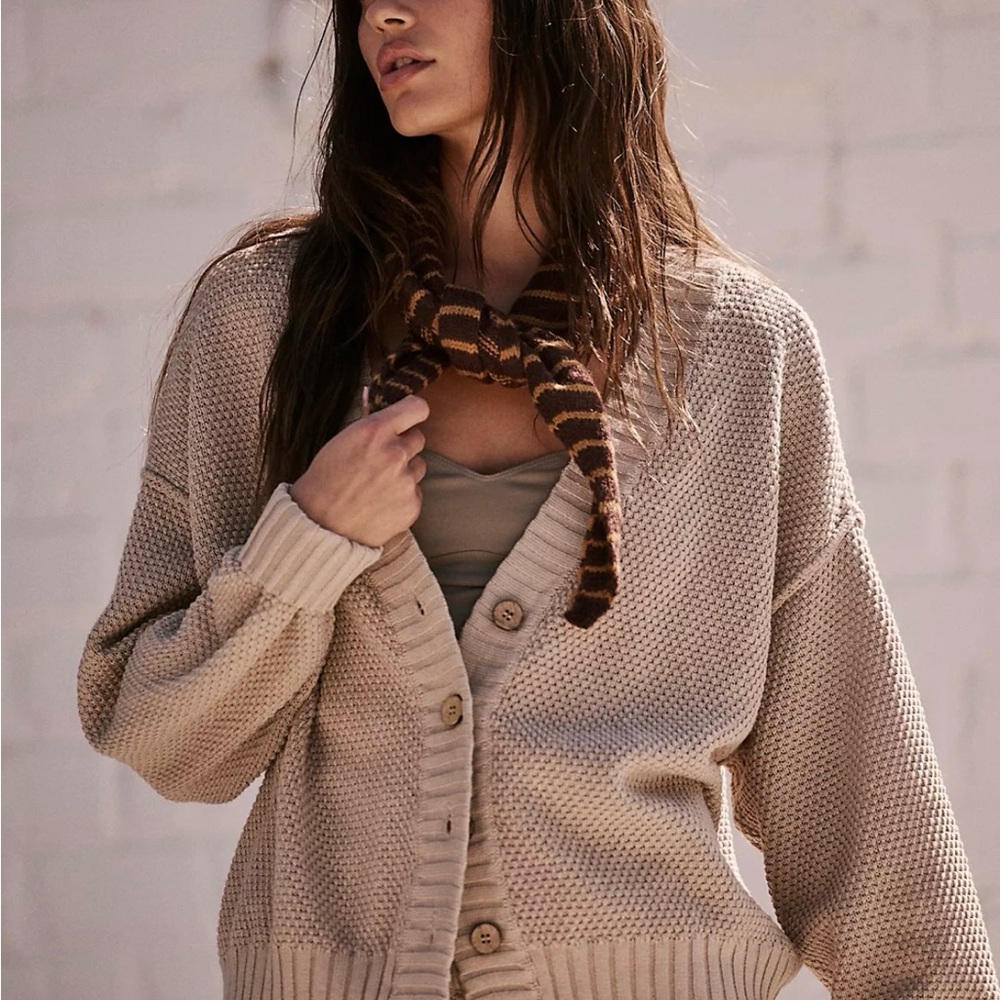 Free People Cozy Beige Knit Sweater